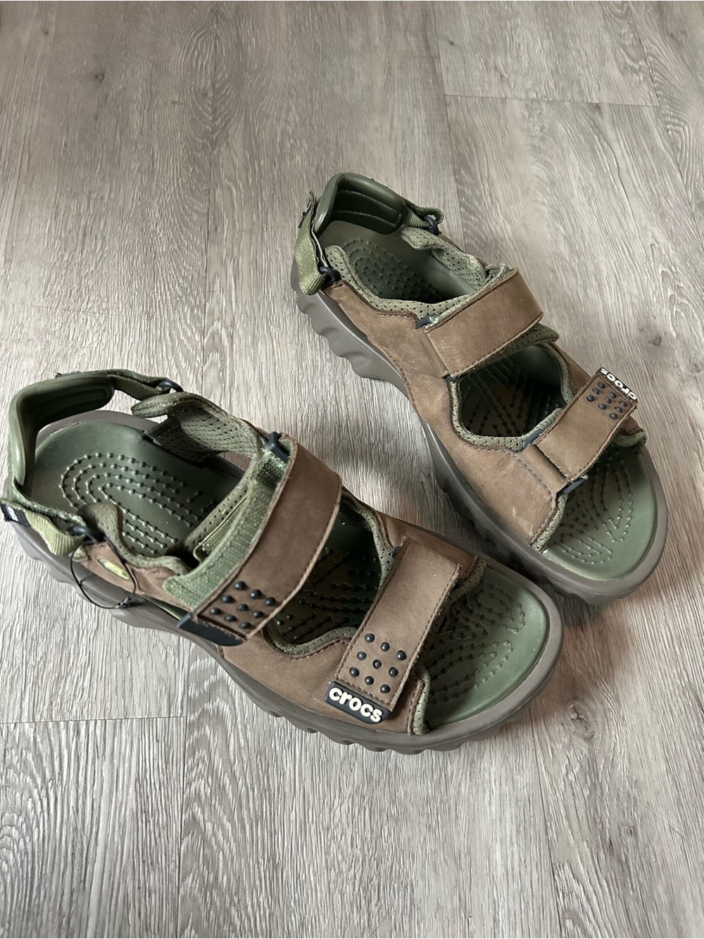Crocs Mens Green and Brown Sandals Size M10